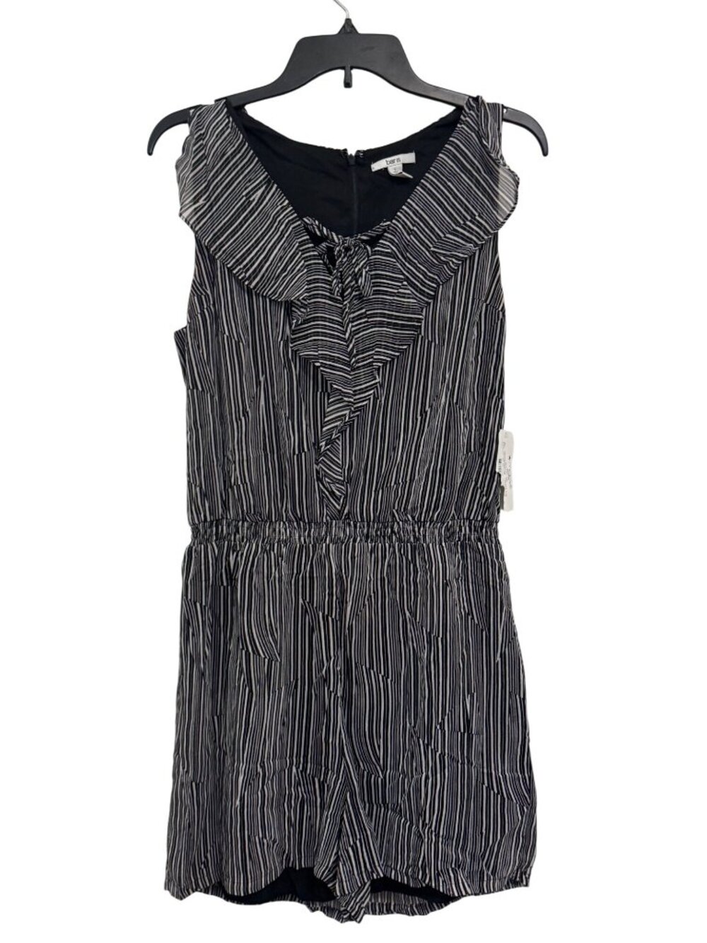 Bar III Black & White Striped Sleeveless Romper With Ruffle Detail New Size Larg